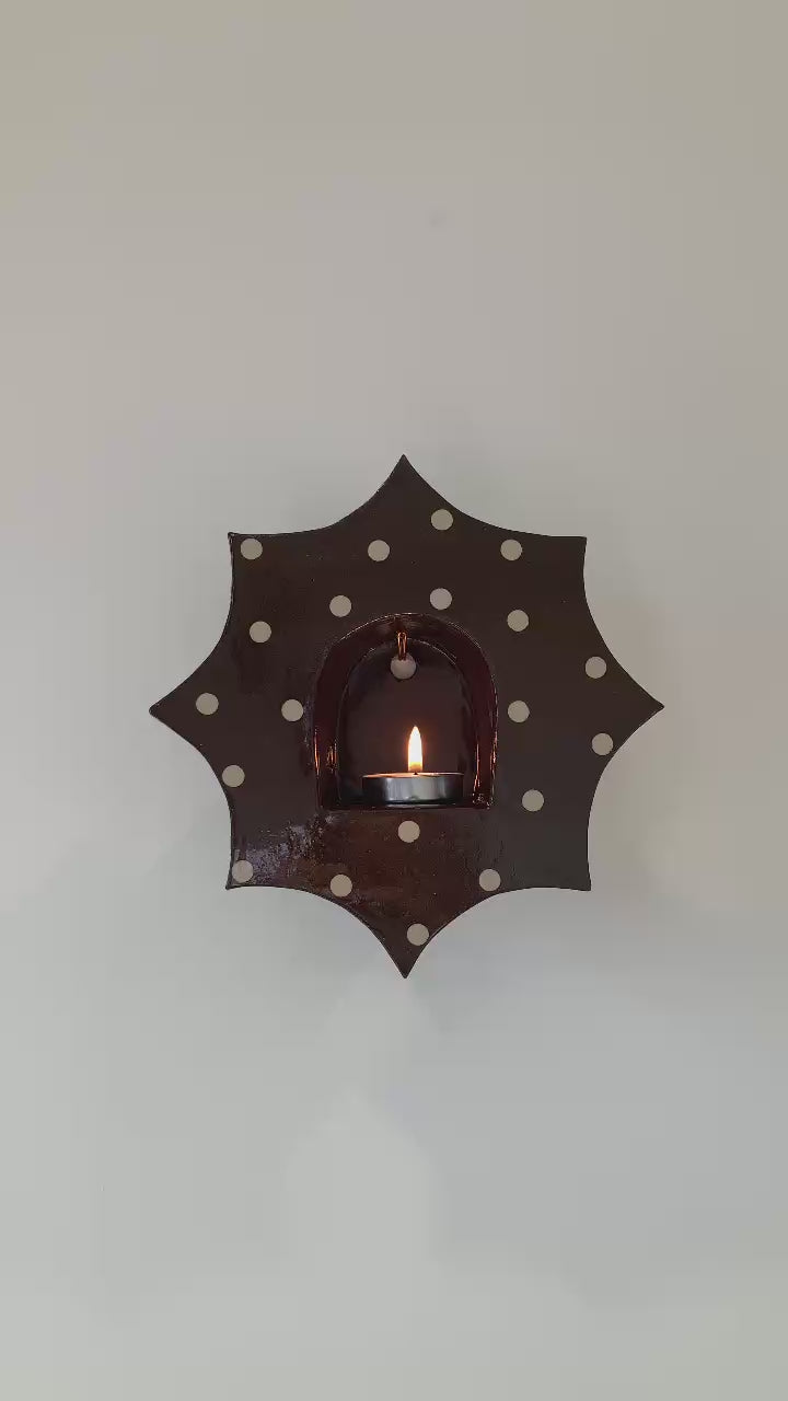 Polka Dots Ceramic Candle Holder, Handmade Wall Sconce, Celestial Home Decor, Coastal Wall Accent, Boho Decor | LA114