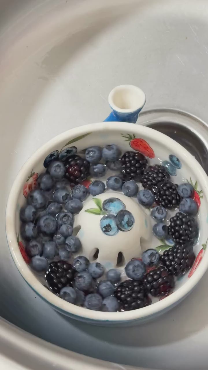 Handmade Ceramic Berry Bowl, Small Fruit Washing Bowl, Strawberry & Blueberry Colander, Cottagecore Kitchen Gift | LA101