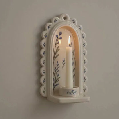 Wall Candle Holder, Handmade Ceramic Sconce, Floral Taper Candle Holder, Cottagecore Wall Decor | LA116