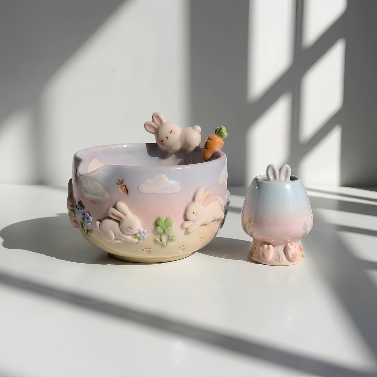 Ombre Bunny Carrot Matcha Bowl | Handmade Ceramic Chawan | LA023