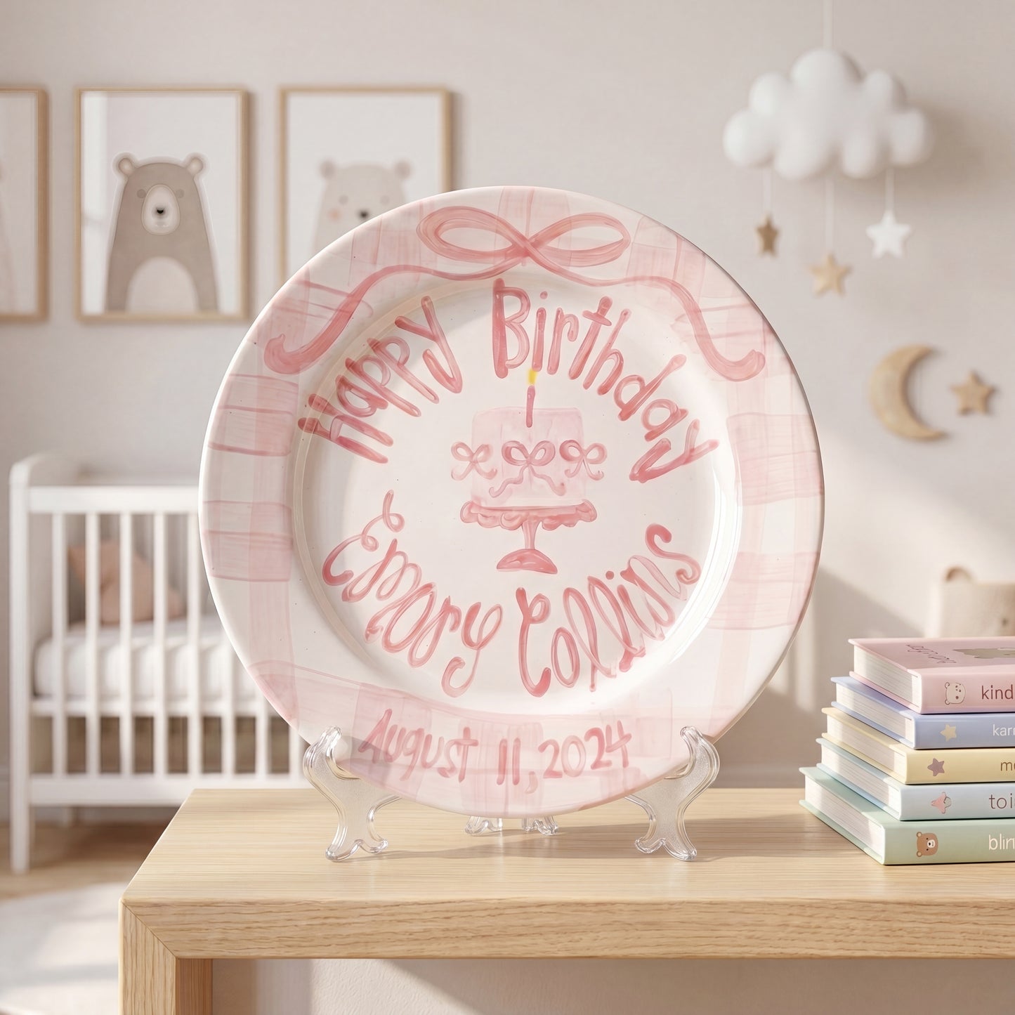 Personalized Handcrafted Ceramic Plate: Heirloom Bows & Pedestal Cake | BHL005