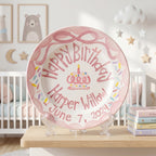 Custom Name Birthday Plate – Pink Bow & Sprinkle Cake Design | B026