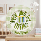 Custom Name Birthday Plate – Green Gingham Candle Design | BHL003