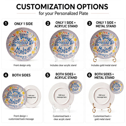 Personalized Birthday Plate – Blue Scalloped Border, Yellow Stars & Sprinkle Cake Design | BHL013