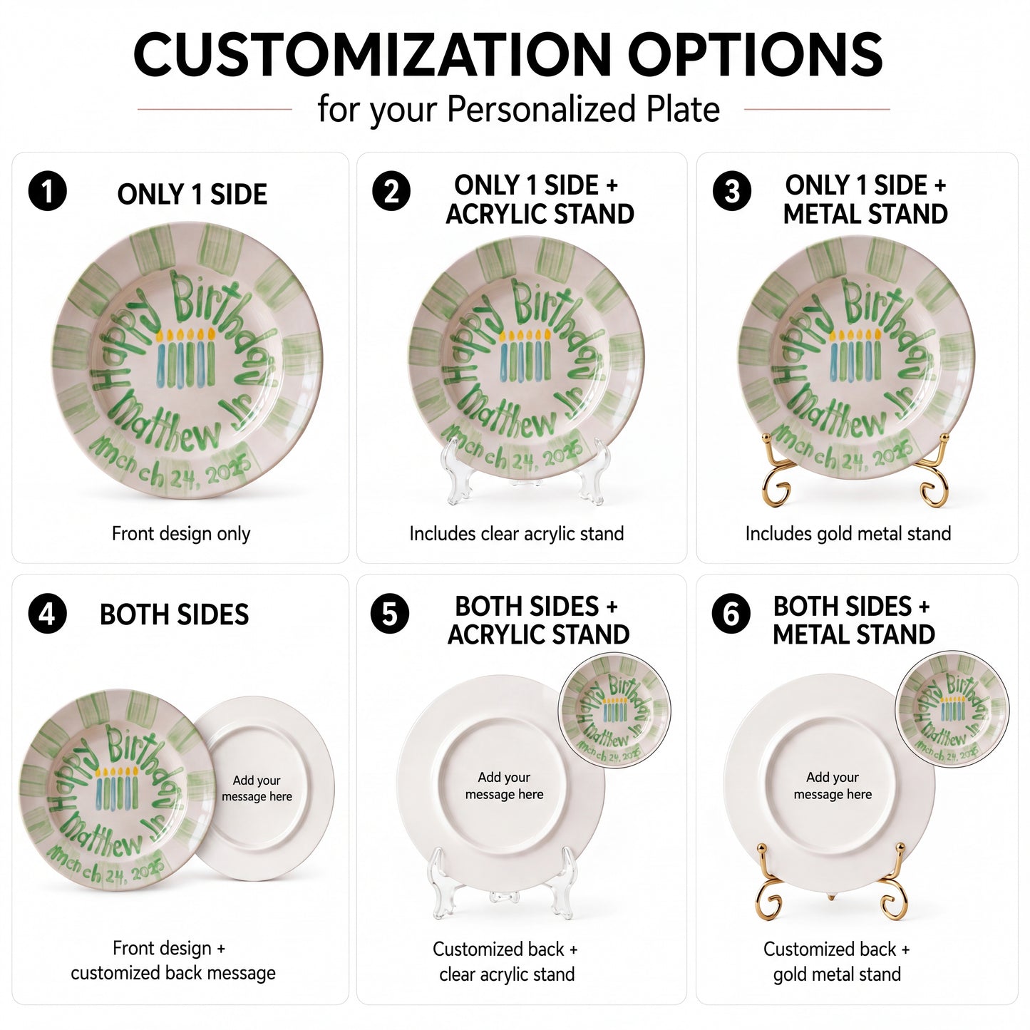 Personalized Birthday Plate – Green Striped Border & Birthday Candles Design | BHL020