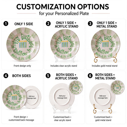 Personalized Birthday Plate – Green Striped Border & Birthday Candles Design | BHL020