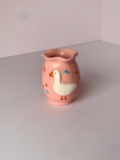 Cute White Duck Pink 3D Ceramic Matcha Bowl and Whisk Holder Set • HX01