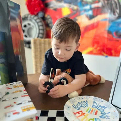 Personalized Birthday Plate – Blue Plaid Border, Colorful Polka Dots & Birthday Candles Design | BHL015