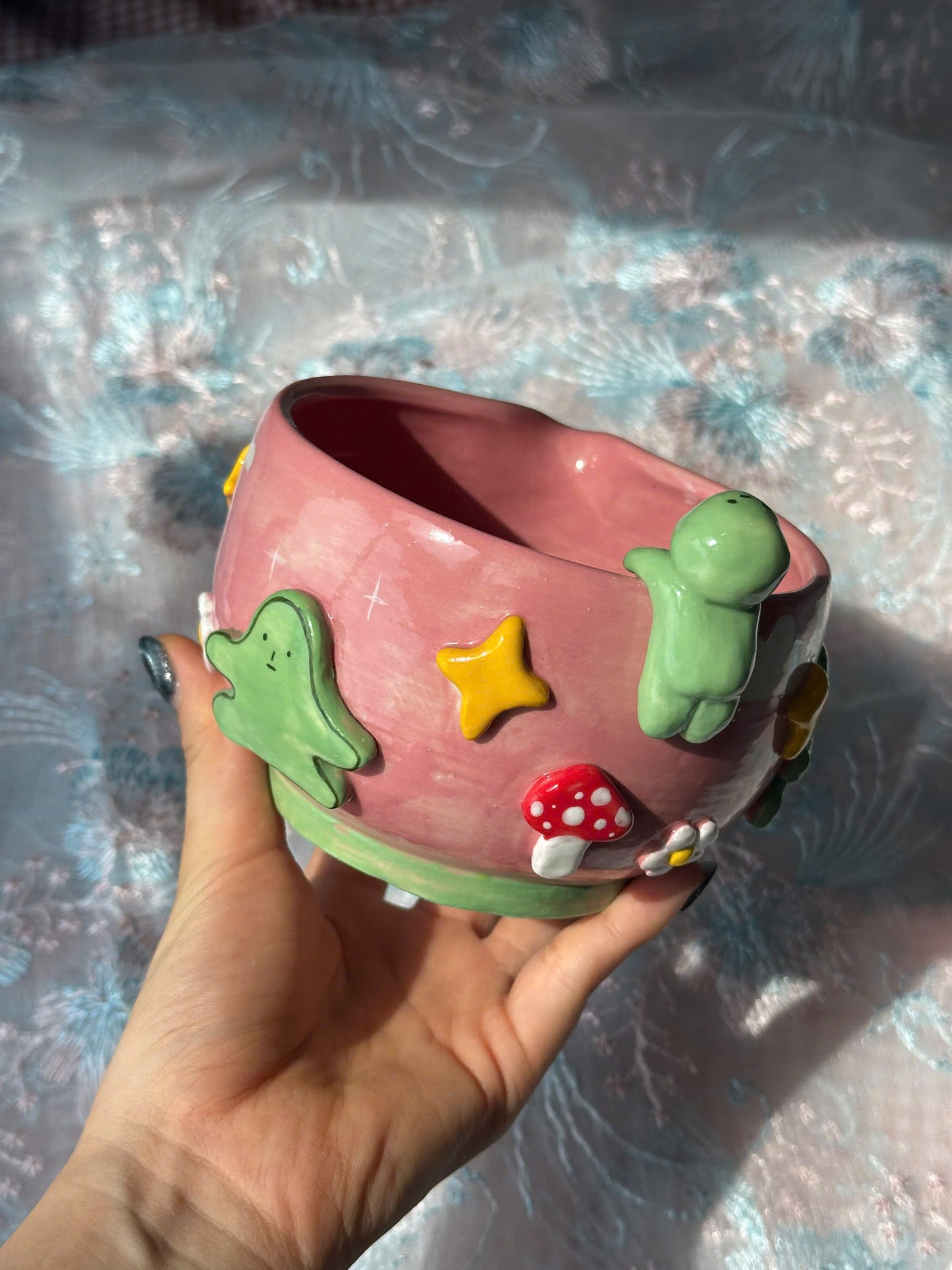 Fairytale Pink Sky Smiski 3D Handcrafted Ceramic Matcha Bowl and Whisk Holder Set • HX07